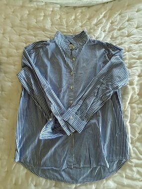 Blue and White Striped Women’s Shirt - Casual Button-Up